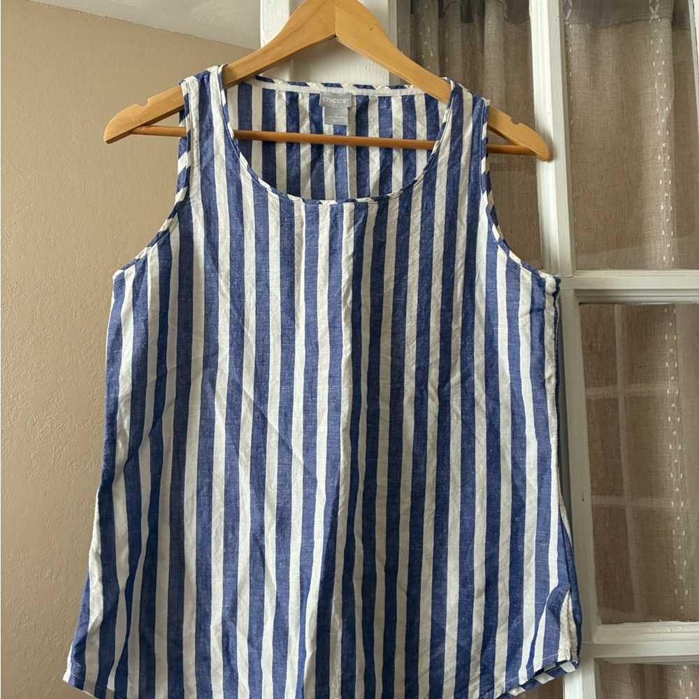 Chico's Navy and White Striped Tank Top